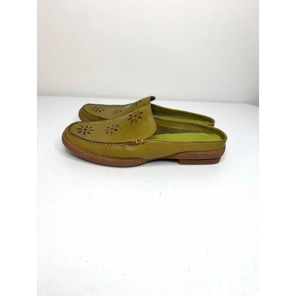 Eastland Fresno Leather Mules Slide-On Women's US 9M Chartreuse Comfort Artsy